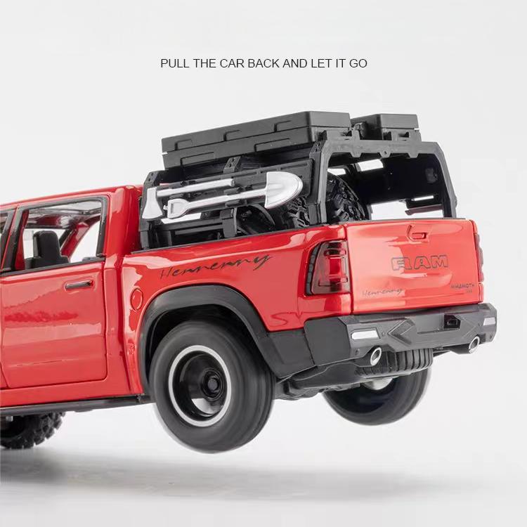 Dodge Hennessey Mammoth 1000 TRX Off-Road Pickup Truck Simulation Diecast & Toy Vehicles Sounds & Light Pull Back Car 1:32 Alloy Model