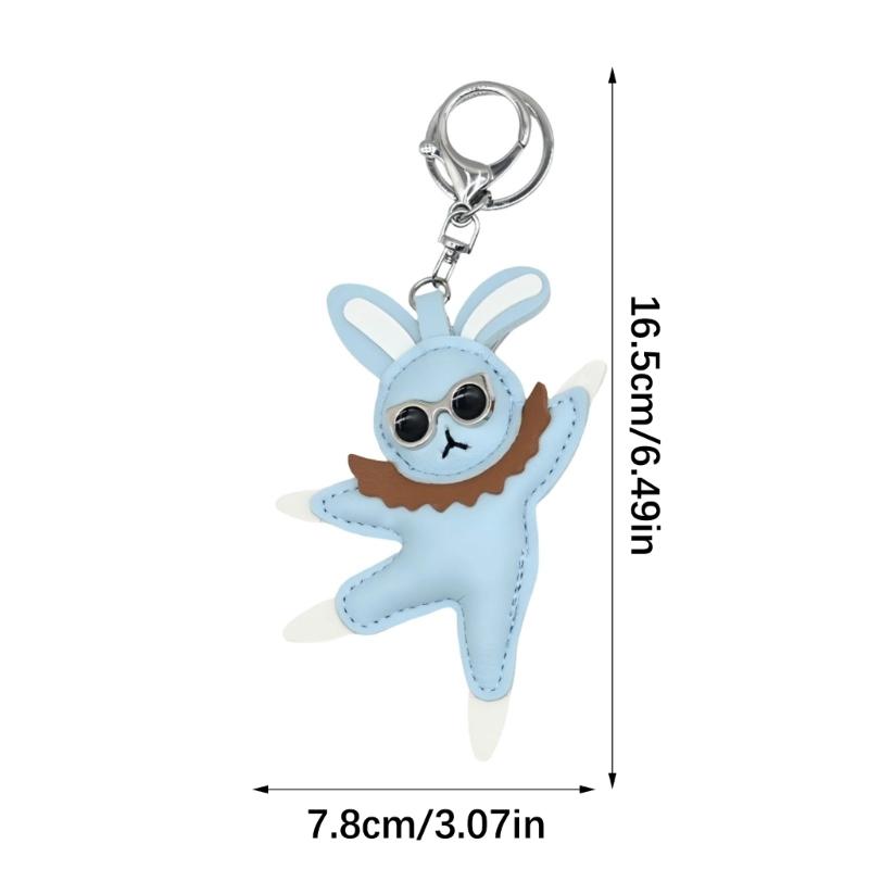 Whimsical Dancing Rabbit Keychain Fashionable Leather Trinket Versatile Decoration For Accessories Gift Giving