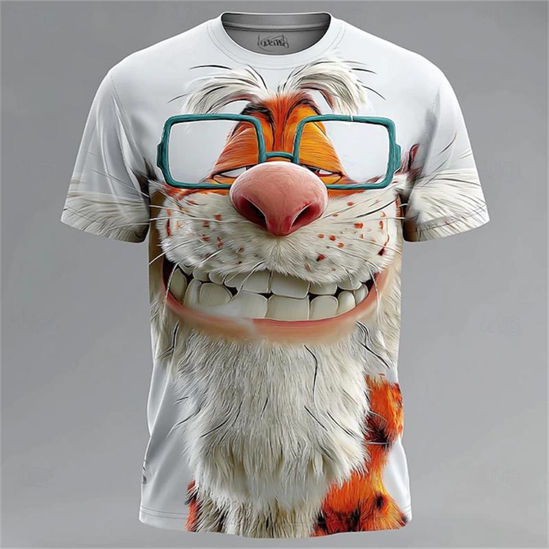 Summer Round Neck Funny Animal Pattern 3D Print Top Fashionable Casual Short Sleeved Men's T-shirts