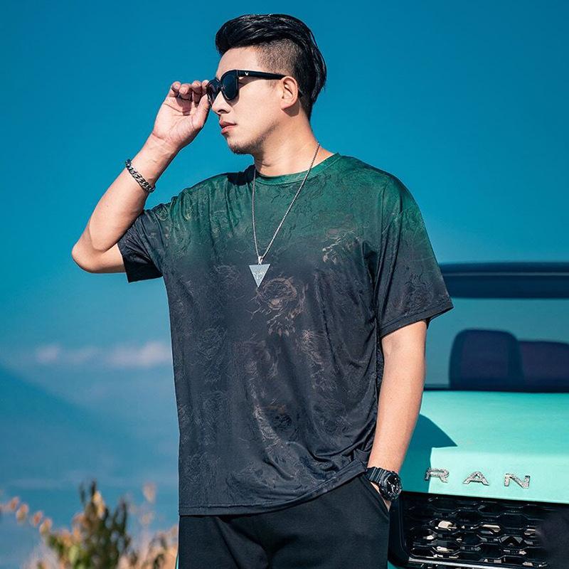 Stretch Fit Anti-wrinkle Loose Men's Short-sleeved Ice Cool Feeling Fashion Short-sleeved Top Cotton Comfortable Lightweight T-shirt