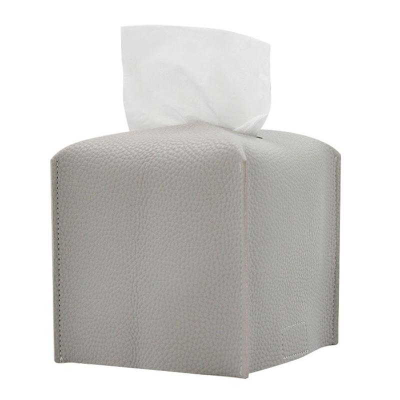 

1pc 13cmX13cm Decorative Square Tissue Box PU Leather Tissue Holder Facial Paper Organizer for Bathroom Modern Tissue Box Holder светло-серый