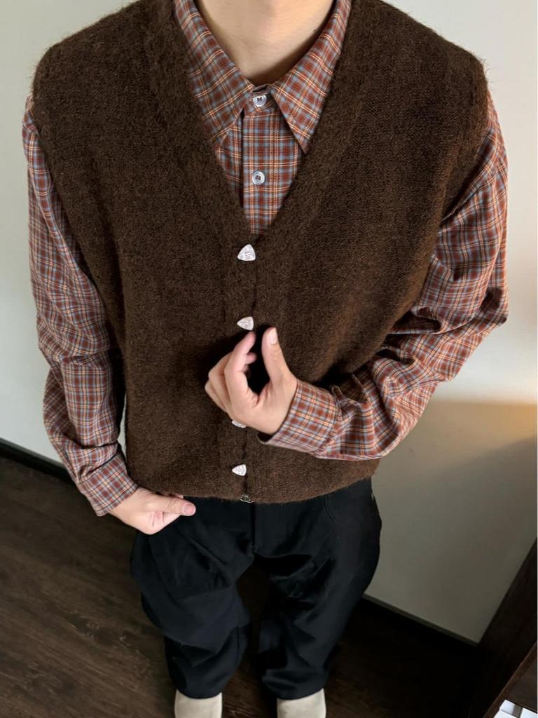 Unisex Autumn V-Neck Knitted Sleeveless Vest - Casual Korean Style Sweater for Layering