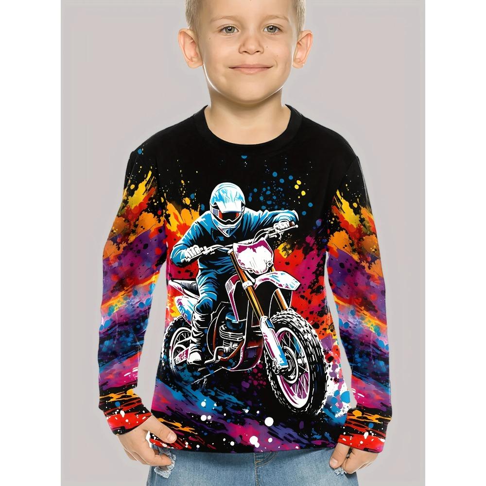 

Children s Motorcycle Series 3D Digital Printed Boys Fun and Fashionable Round Neck Long Sleeve T-shirt 110