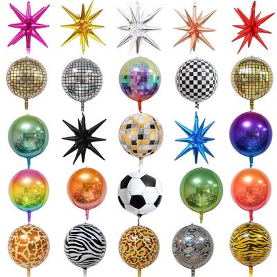 22 Inch 4D Ball Three-Dimensional Gradual Change Color Disco Aluminum Foil Balloon Exploding Star Animal Pattern Party Decorative Balloon