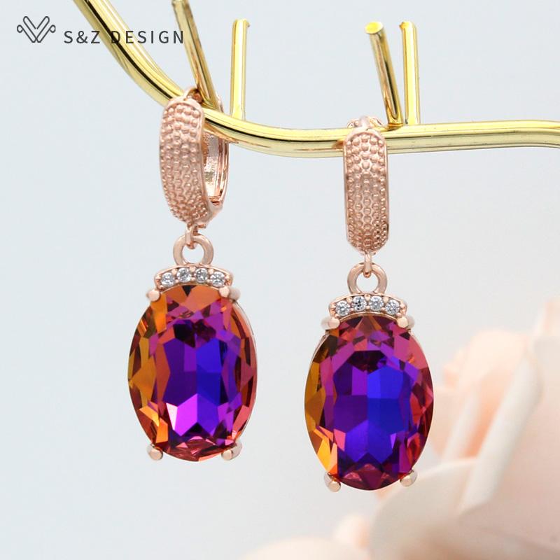 Fashion Large Oval Crystal Drop Earrings For Women Wedding Elegant Rose Gold Color Cubic Zirconia Eardrop Jewelry