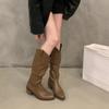 Hot Selling Women Boots Vintage Chunky Heel Cowboy Boots 2025 Autumn Faux Suede Long Boots Woman Pointy Knee-high Botas Mujer