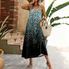 Women Sleeveless Maxi Dress Geometric Print Spaghetti Strap Long Dress Casual Home Vacation Wear Lightweight Comfortable Fabric
