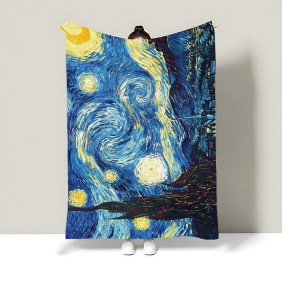 Oil Painting Nap Blanket, Soft Warmth Double-Sided Flannel, Digital Print Shrink-Resistant Machine Washable Office Travel Throw Blanket