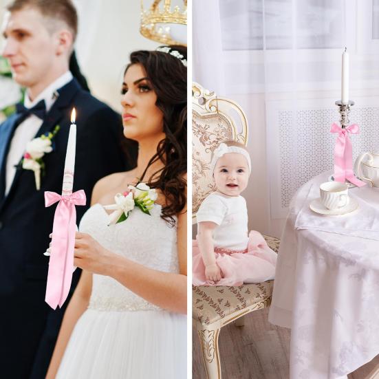 6 Pcs Candlestick Bow Decor Large Candle Holder Ribbon Bows Dining Table Centerpieces for Gift Wrapping Wedding Bridal Shower Bachelorette Party Decor