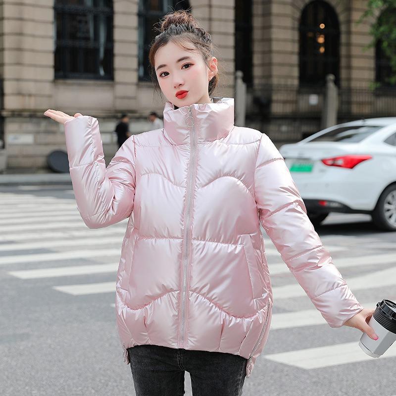 Abrigo de algodón para mujer, otoño e invierno, cuello alto, chaqueta gruesa de algodón, chaqueta corta holgada de color sólido, cálida y cómoda