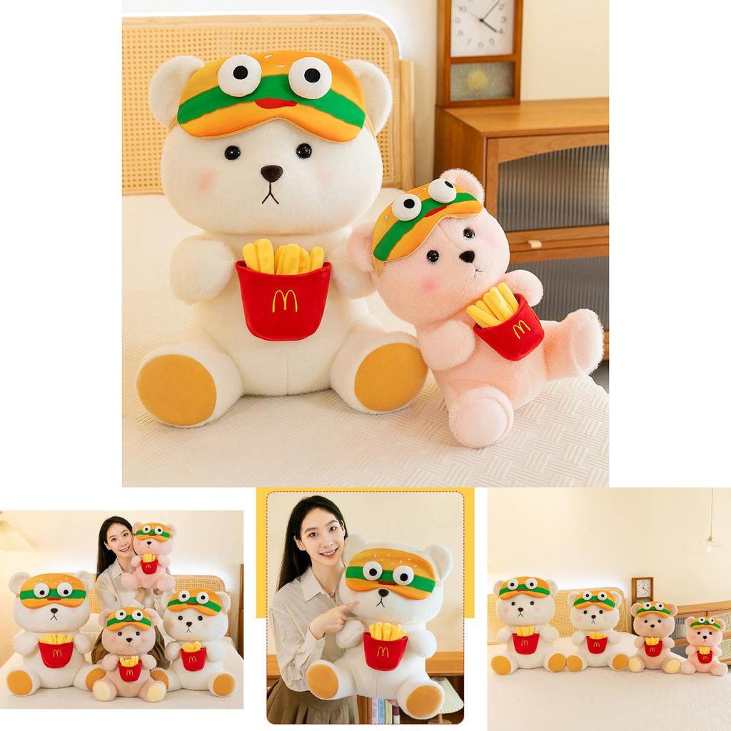 Adorable Large Burger And Fries Bear Plush Toy Cute Stuffed Animal Pillow Gift