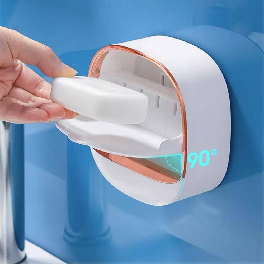 1pcs soap holder box Wall Mounted Soap Dispenser with Lid Hassle-Free No Drilling Drain Rack, Space-Saving Storage box for Modern Bathrooms