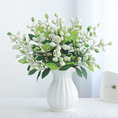 Fake Berry Plant Anti-fading Decorative Realistic Looking Beautiful Living Room 3-fork Artificial Bean Branch Flower for Household