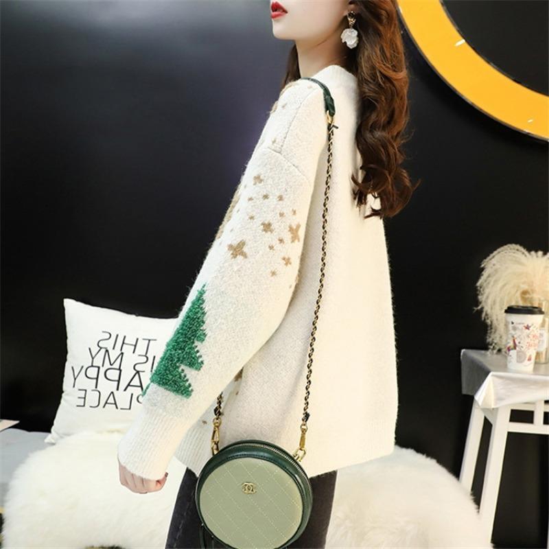 Loose outer wear lazy new sweater female autumn and winter student red versatile retro Christmas pullover knitted sweater top