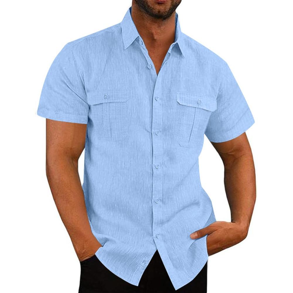 Cotton Linen Hot Sale Men Short-Sleeved Shirts Summer Solid Color Lapel Collar Casual Beach Style Plus Size Male Shirts S-5XL