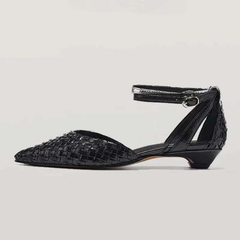 2025 Summer Female Shoes Closed Toe Women's Sandals Dress Sandals Women Cover Heel Ankle Buckle Strap Pointed Toe Shoes