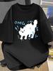 Women Cat Graphic T-Shirt Casual Crew Neck OMG Cat Print Regular Fit Summer Casual Wear Breathable Short Sleeve Tee Fashion  Y2K