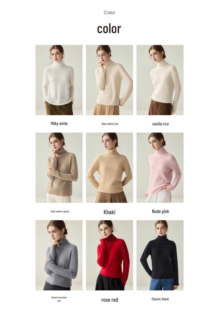 Women's 100% Pure Cashmere Slim-Fit Turtleneck Sweater - Long Sleeve Knit Base Layer for Autumn/Winter