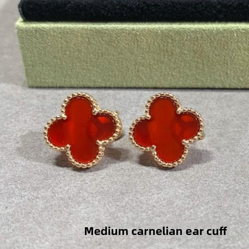 High Quality Four-leaf Clover Earring Buckle White Mother-of-pearl Earrings Red Chalcedony Black Agate Earrings