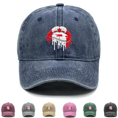 Canada Flag Mouth Print Adjustable Sun Hat, Patriotic Flat Cap Stylish Adjustable Strap Casual Slouchy Snapback Baseball Hat