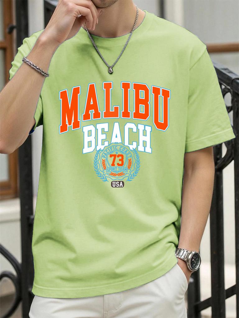 Malibu Beach 73 Usa Print Man T Shirts Hip Hop ONeck AllMatch Sportswear Casual Cotton Vintage TShirt Unisex Fashion Clothes