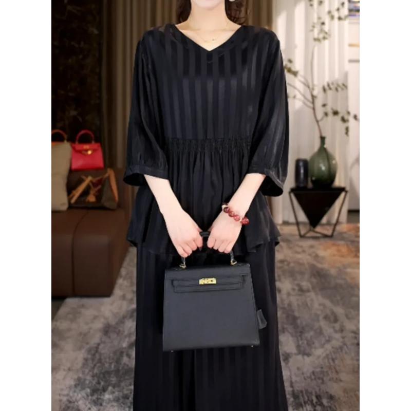 

Women s Summer Casual Black Striped V Neck Two Piece Outfit XL чёрный