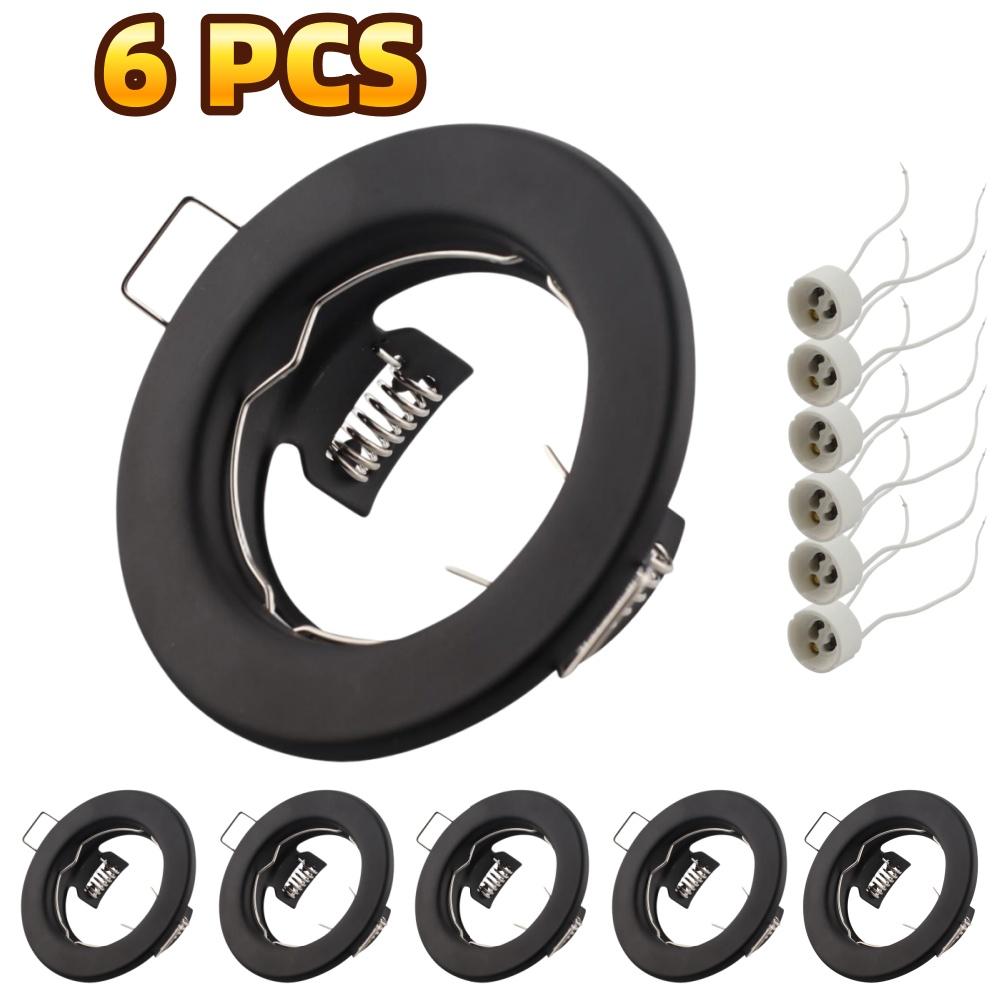 6 Pcs LED Downlight Recessed Mount Frame with GU10 Lamp Holder Base Kitchen Ceiling Spot Lighting Bracket Fittings Cutout 60mm