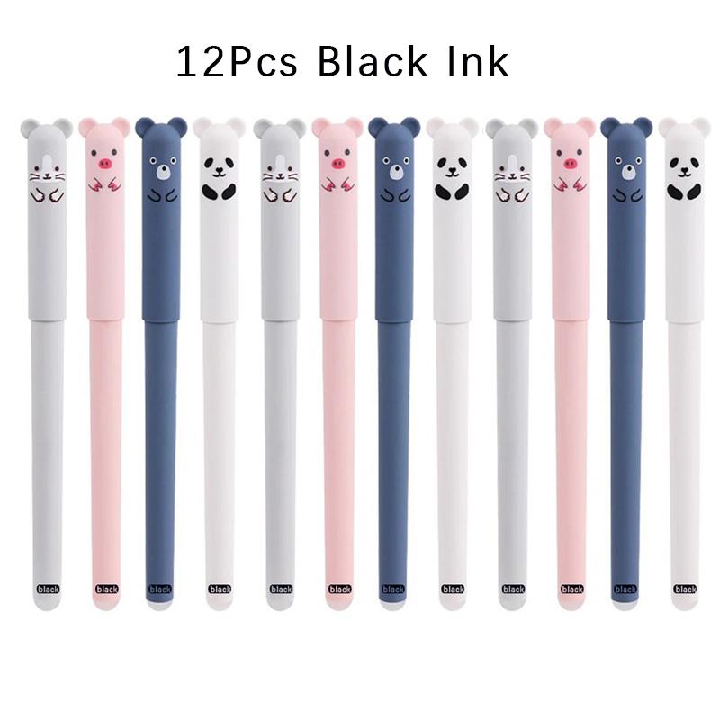 12Pcs Animals Panda Erasable Gel Pen 0.5Mm Blue Black Erasable Pen Refills Rods Washable Handle School Supplies Stationery