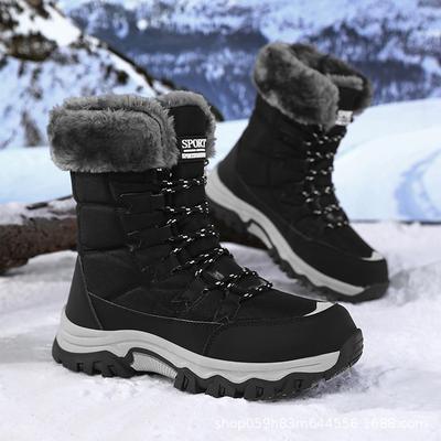 Winter Große Größe Baumwollschuhe Damen Schneestiefel Warme Mittelhohe Stiefel Fleece Verdickt Outdoor Wanderschuhe