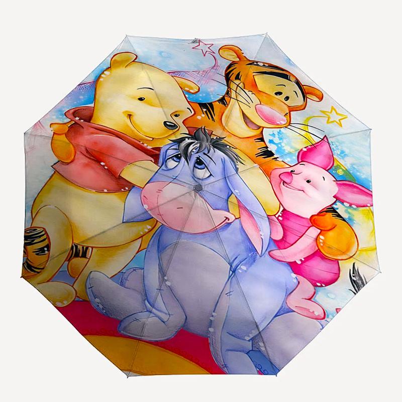 Winnie and Friends Themed Travel Umbrella-8 Ribs Automatic Opening and Closing, Portable Folding Design, Compact and Stylish Umbrella Suitab