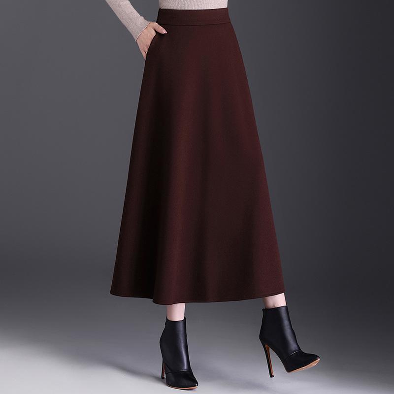 Trendy Women's Winter Woolen A-Line Half-Skirt: Mid-Length Flare Design