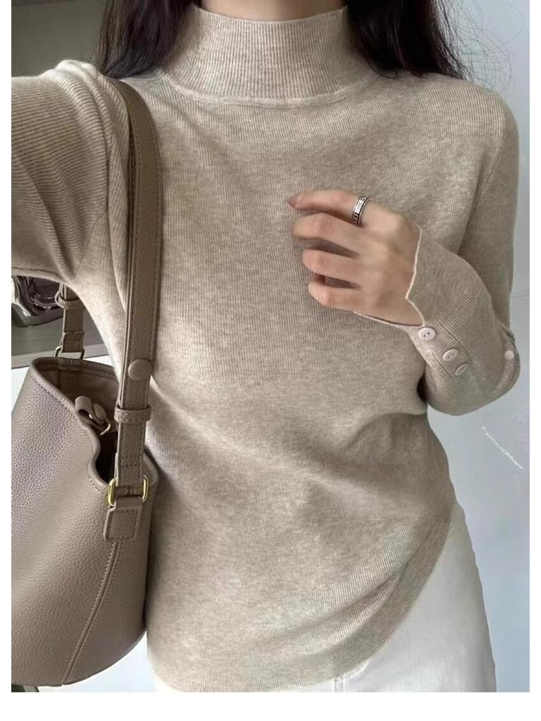 2025 Herbst/Winter Damen Vielseitiger Schlankmachender Halbhoher Rollkragen Wollstrick-Pullover