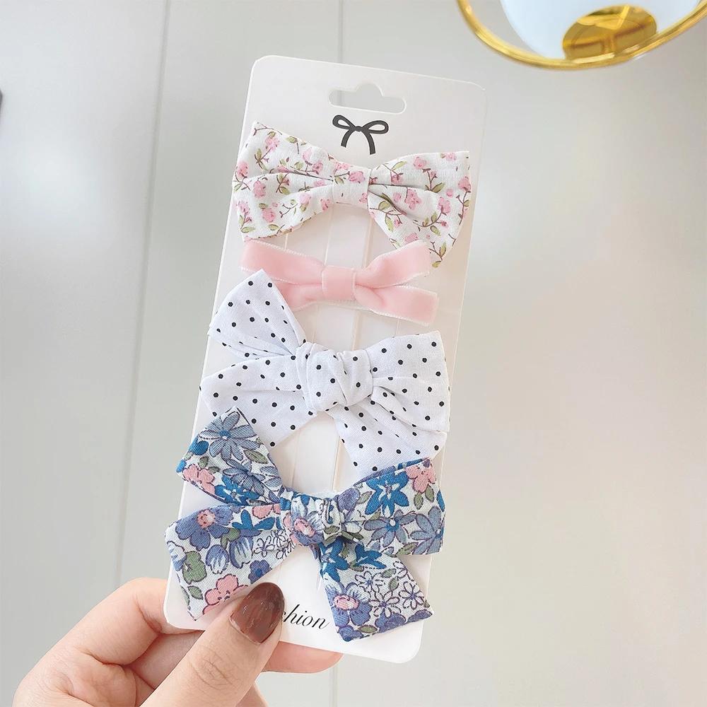 4Pcs/Set Floral Lace Hair Clip Set Girl Cute Bow FlowerTrimming Headwear Cartoon Hair Clips Hairpin Headdress Hair Accessories