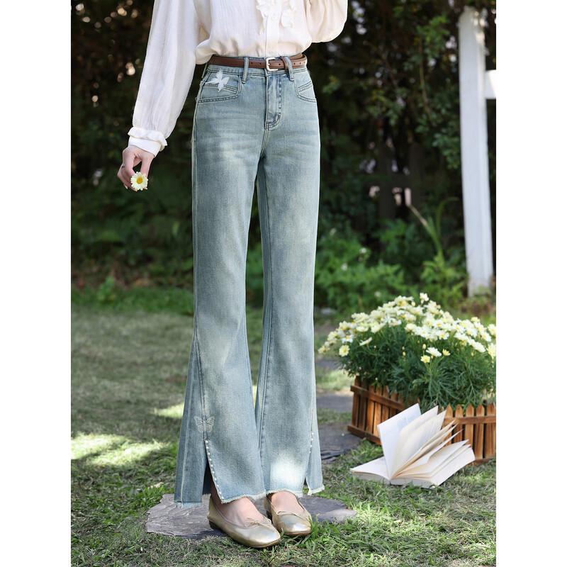 Women s Blue Micro-Flare Slit Jeans M