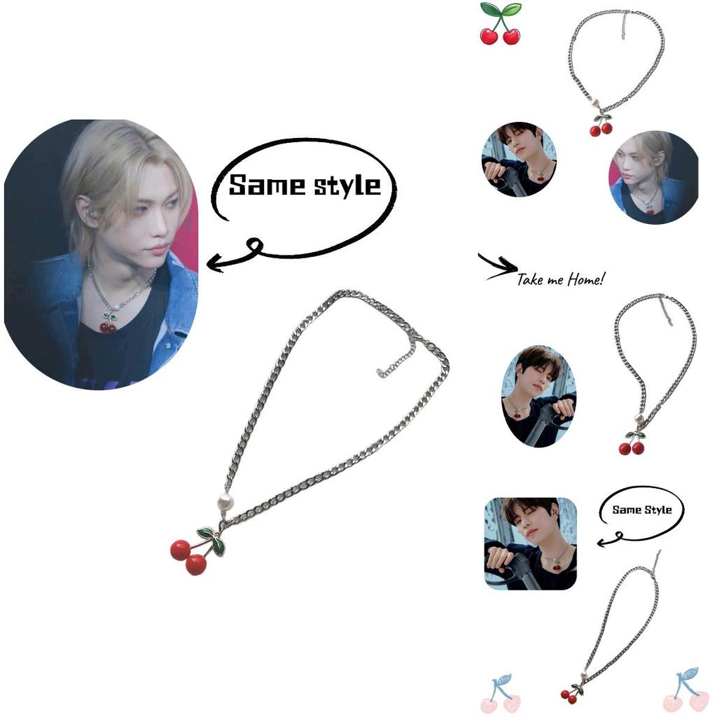 Stray Kids Felix Titanium Steel Cherry Necklace For Men Stylish Minimalist Chain Accessory