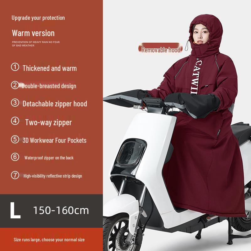 Electric Vehicle Winter Windshield Fleece-Lined Warm Coat for Bicycles & Motorcycles - Cold Weather Windproof Gear