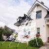 Toile d'araignée triangulaire d'Halloween, Toile d'araignée de simulation en peluche de 5 m de large, Accessoires de décoration pour maison hantée, jardin extérieur