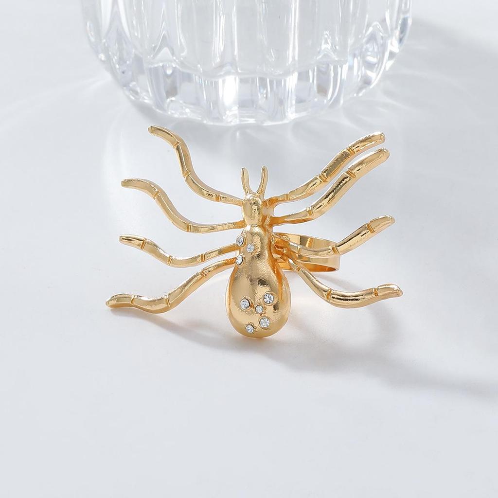 Exaggerated Gold Alloy Spider Pendant Necklace, Ring, Brooch, and Earrings Set