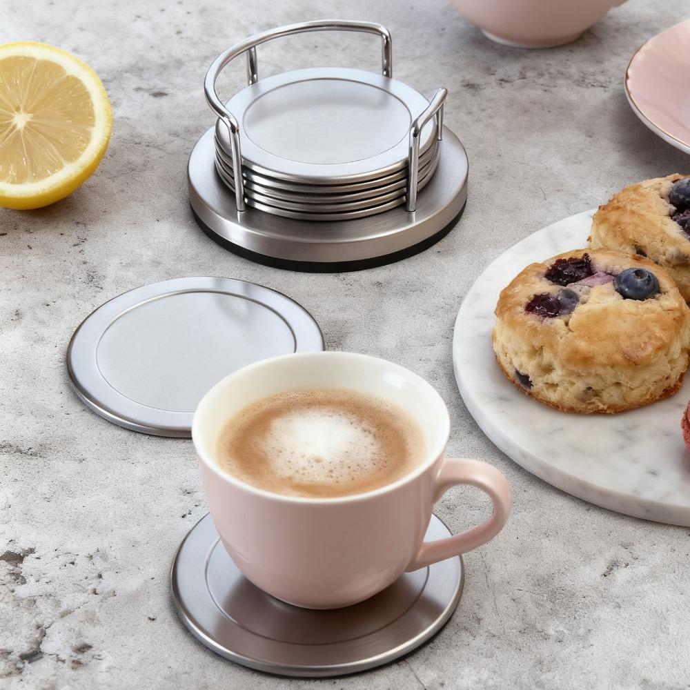 6 Stück Runde Edelstahl-Untersetzer Rutschfeste Getränkeunterlage Minimalistische Tassenunterlage Wohnzimmer