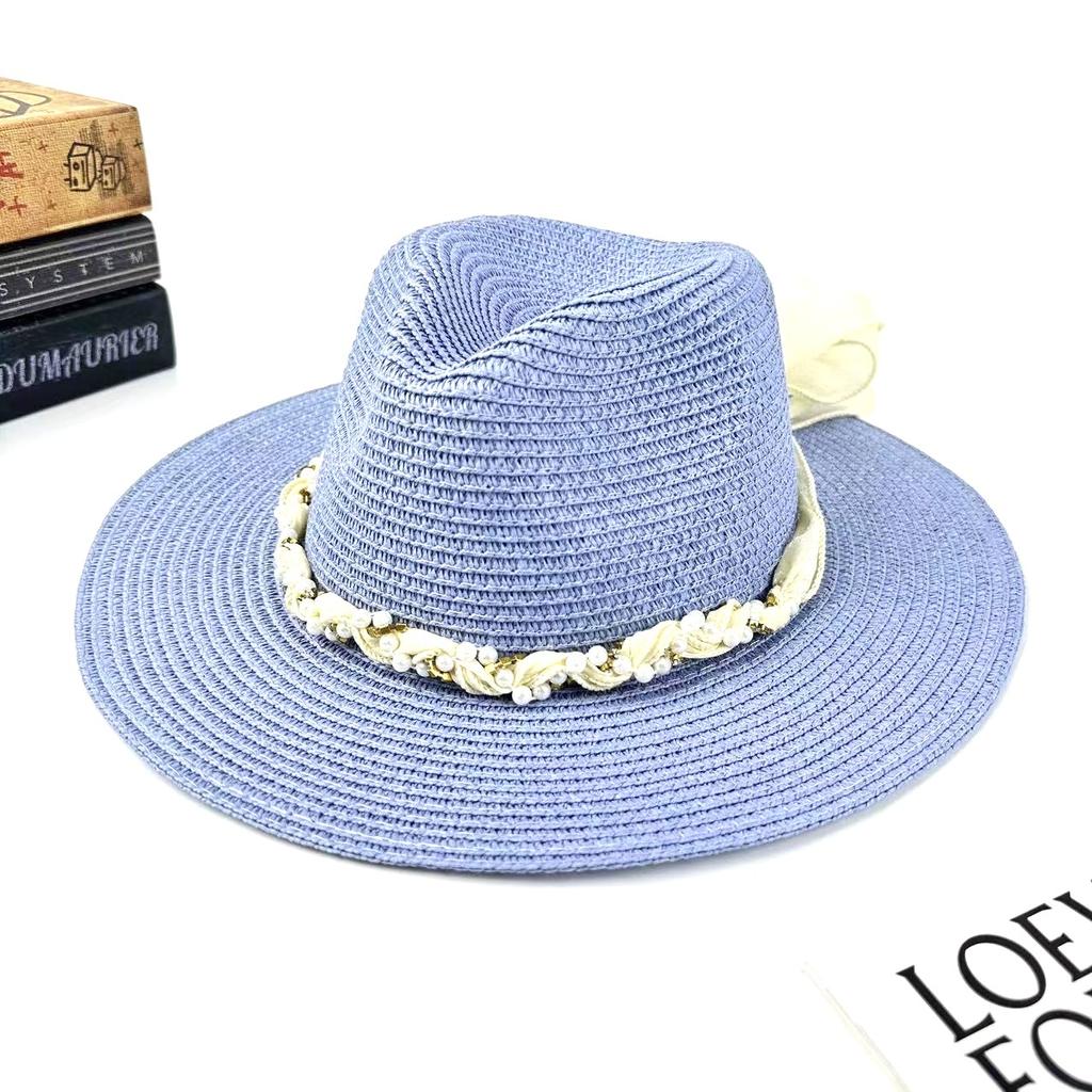 Spring And Summer New Sunshade Straw Hat Women'S European And American Style Fashion Streamer Top Hat Outdoor Sunscreen Versatile Hat