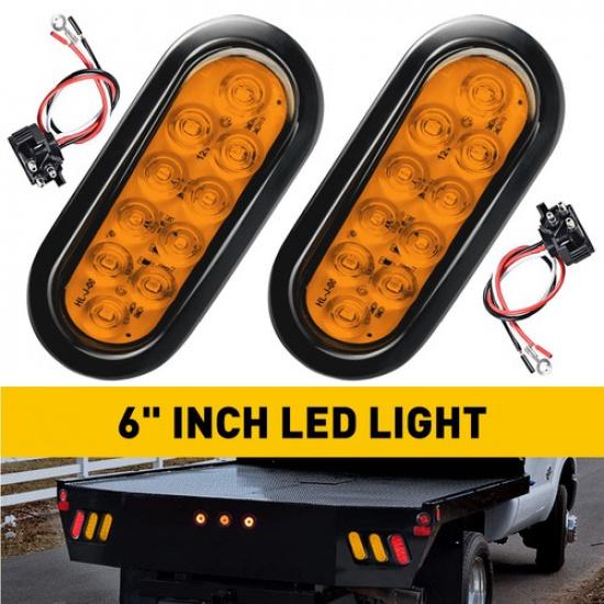 

6 Amber Oval Trailer Light LED Stop Turn Tail Truck Waterproof IP67 Sealed EOA