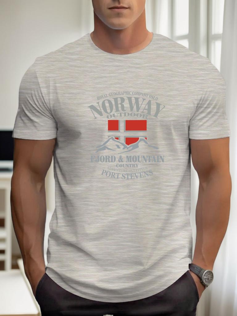 Norwegische Flagge Print 100% Baumwolle Trendiges Herren Damen T-Shirt Sommer Herbst Täglich Outdoor Sport Lässig Locker Street Kurzarm