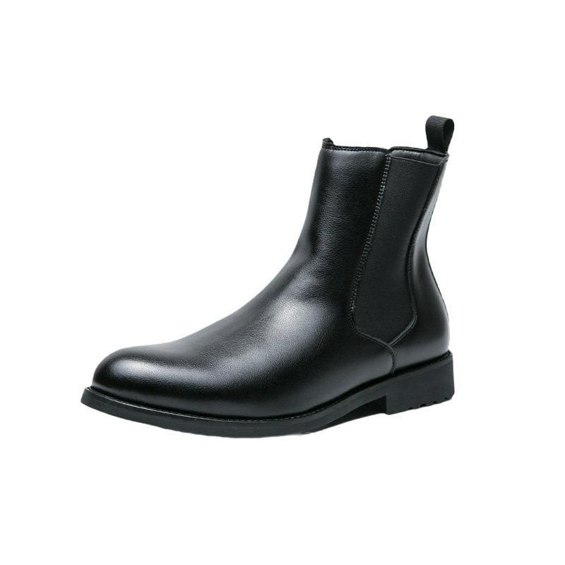 Classic Men Chelsea Boots Pointed Toe Ankle Boots British Style Business Dress Shoes Casual Boots High Top Slip on Leather Shoes