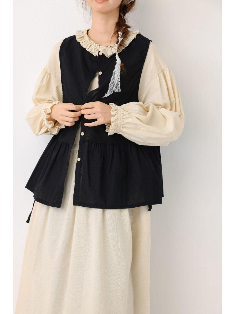2026 Spring/Summer Women's Japanese Linen Ruffled Vest – Sleeveless, Loose-Fit, Reversible Jacket