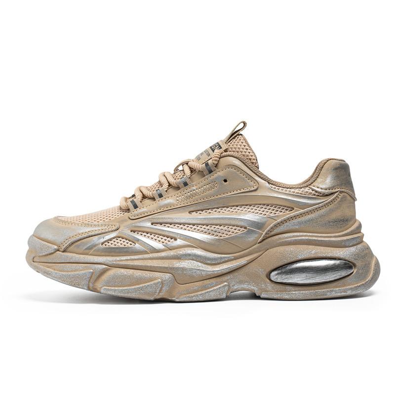 2025 autumn and winter new mesh breathable sports shoes wipe old mesh casual shoes thick sole heightening dad shoes men's shoes