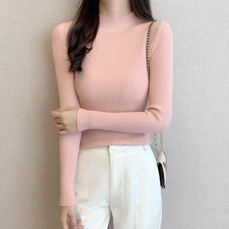 Autumn/winter Semi-turtleneck Pullover Knitted Women Sweater Casual Solid Color Slim Fit Bottoming Shirt Fashion Inner Office Lady Clothing