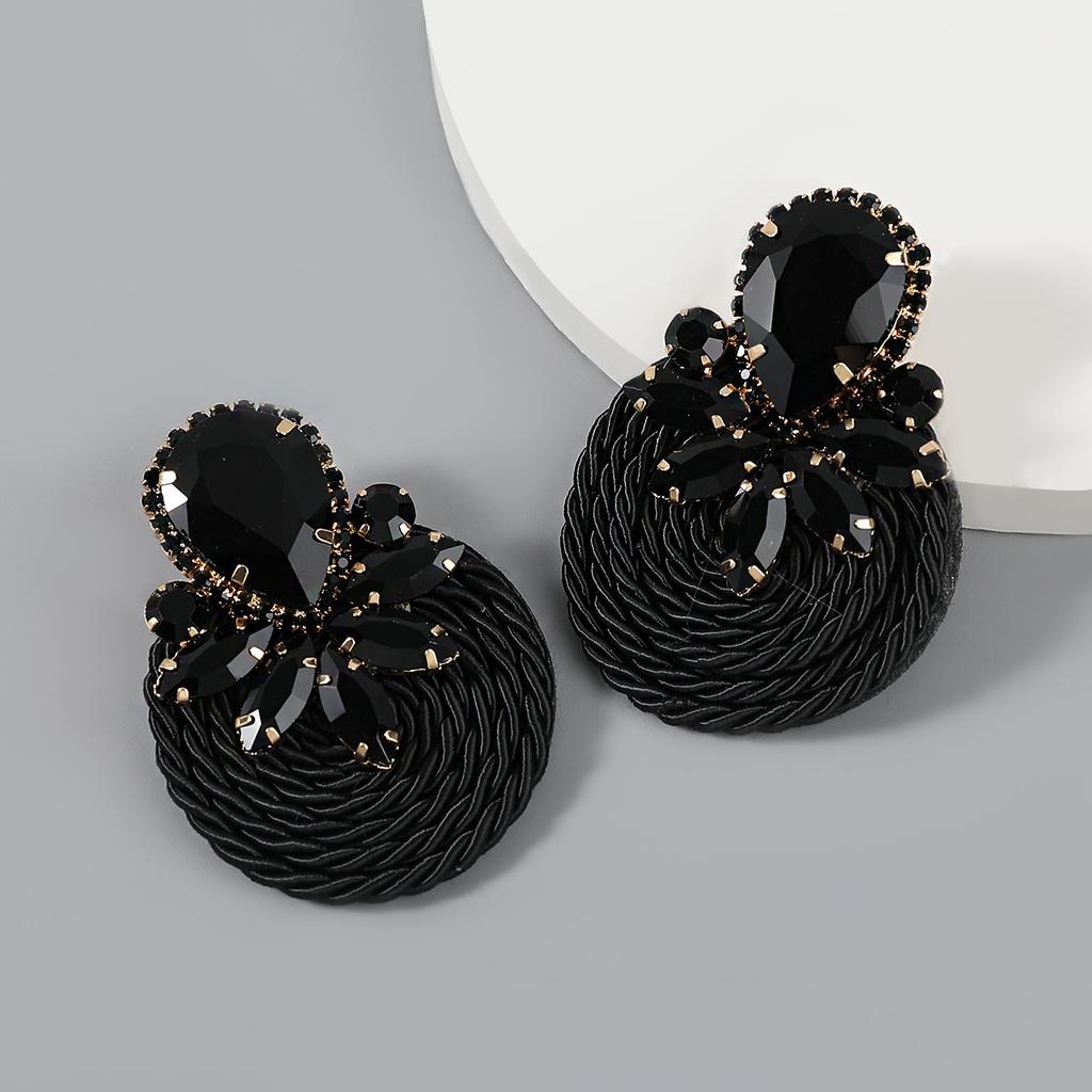 Exaggerated Geometric-shaped Polyester Stretch Yarn Woven Round Earrings for Women, New Style Jewelry