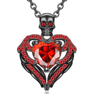 Cœur Violet Rouge Aile d'Ange Zircon Cristal Crâne Noir Femmes Colliers Pendentifs Fête des Mères Halloween Noël Bijoux
