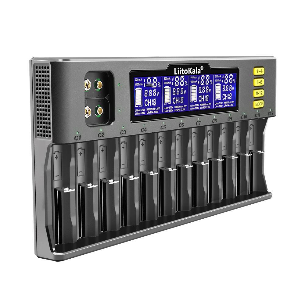 LiitoKala Lii-S12 12-Slot Battery Charger for 18650/21700/9V Batteries