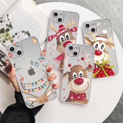 Christmas New Year Gifts Elk Snow Case For iPhone 14 11 12 Pro 13 Pro Max XR XS X 6s 7 8 Plus SE 2020 13 Mini Luxury Clear Cover
